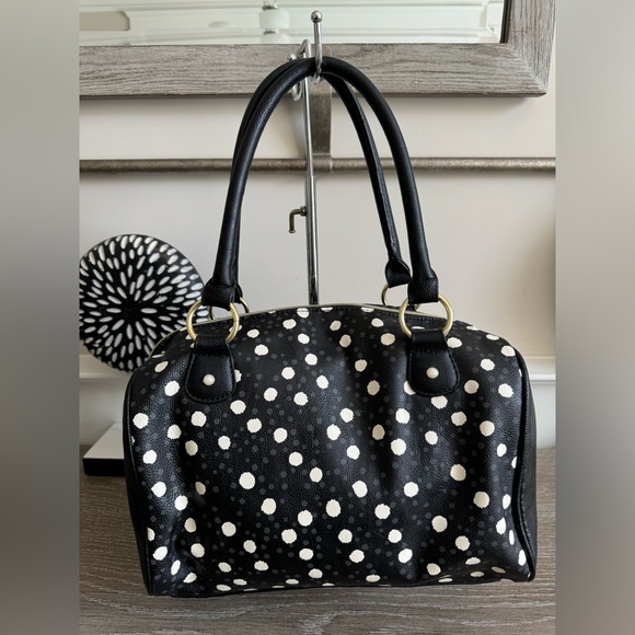 Betsy Johnson Purse Black & white polka dots  with Large Patent Bow Charm - Picture 2 of 13
